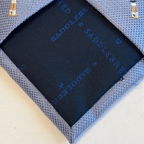 Saddlebred Lighthouse Silk Blend Textured Blue Nautical Necktie 60” Foulard Tie - Picture 4 of 5